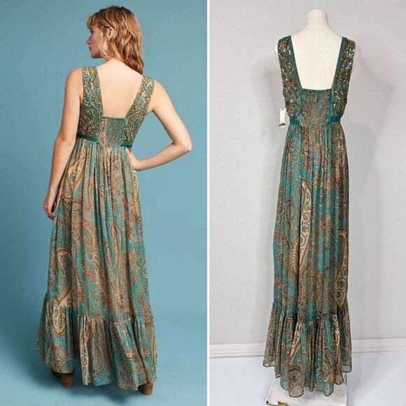 NWT Anthropologie Ranna Gill Beaded Maxi Dress 4 Whimsygoth Wedding Fairy Boho - Picture 2 of 14